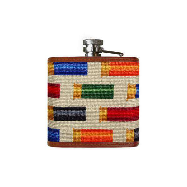 Rainbow Shotgun Shells Needlepoint Flask in Light Khaki by Smathers & Branson - Country Club Prep