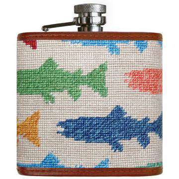 Rainbow Trout Needlepoint Flask in Oatmeal by Smathers & Branson - Country Club Prep