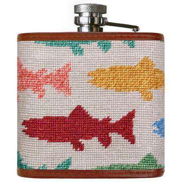 Rainbow Trout Needlepoint Flask in Oatmeal by Smathers & Branson - Country Club Prep