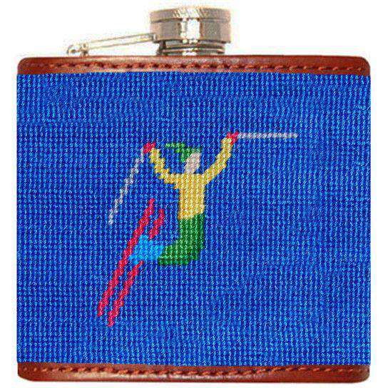 Ski Tricks Needlepoint Flask in Cobalt by Smathers & Branson - Country Club Prep