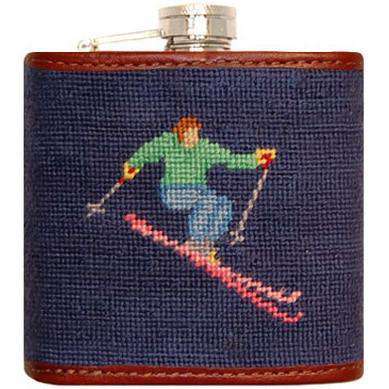 Skier Needlepoint Flask in Navy by Smathers & Branson - Country Club Prep