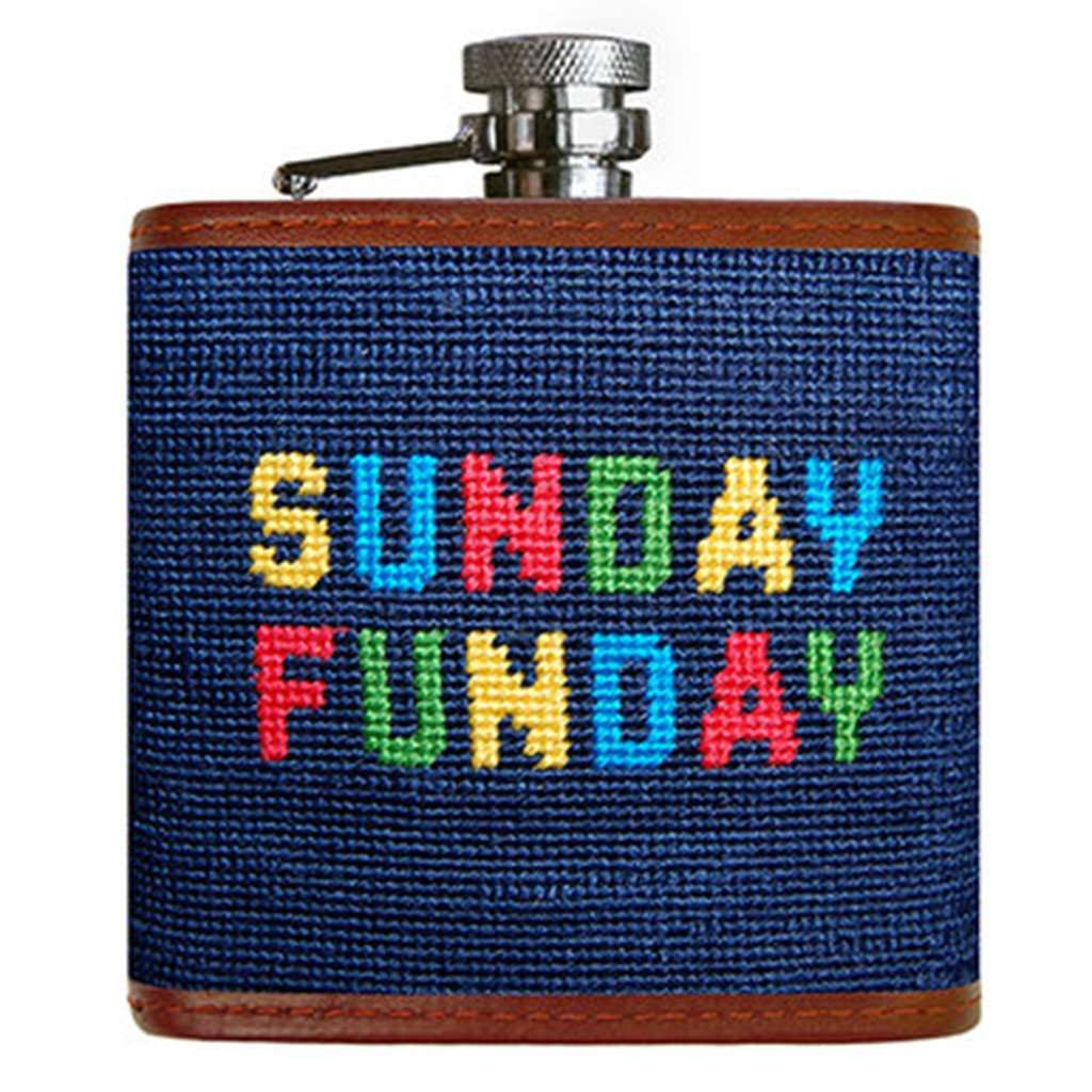 Sunday Funday Needlepoint Flask in Navy by Smathers & Branson - Country Club Prep