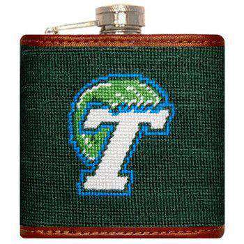 Tulane Needlepoint Flask in Green by Smathers & Branson - Country Club Prep