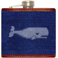 Whale Needlepoint Flask in Navy by Smathers & Branson - Country Club Prep