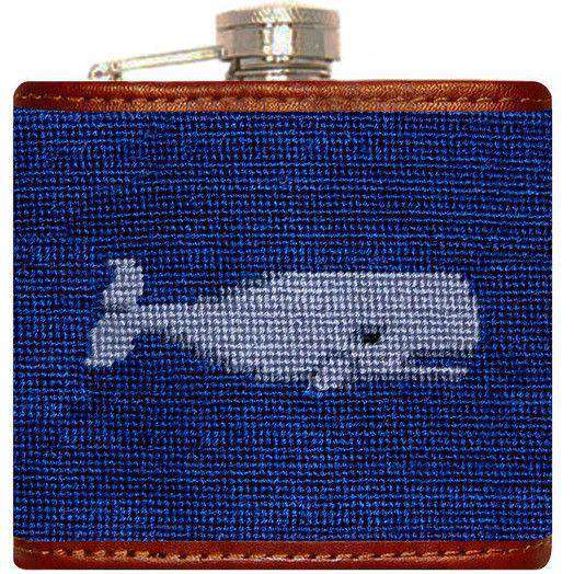 Whale Needlepoint Flask in Navy by Smathers & Branson - Country Club Prep