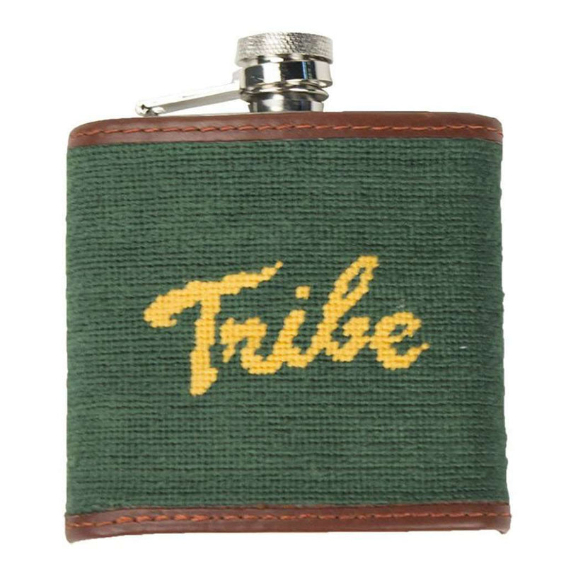 William & Mary Tribe Needlepoint Flask in Hunter by Smathers & Branson - Country Club Prep