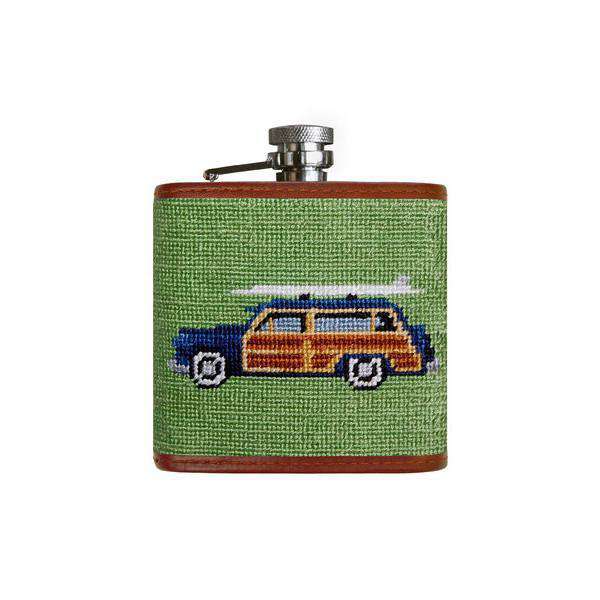 Woody Needlepoint Flask in Moss by Smathers & Branson - Country Club Prep