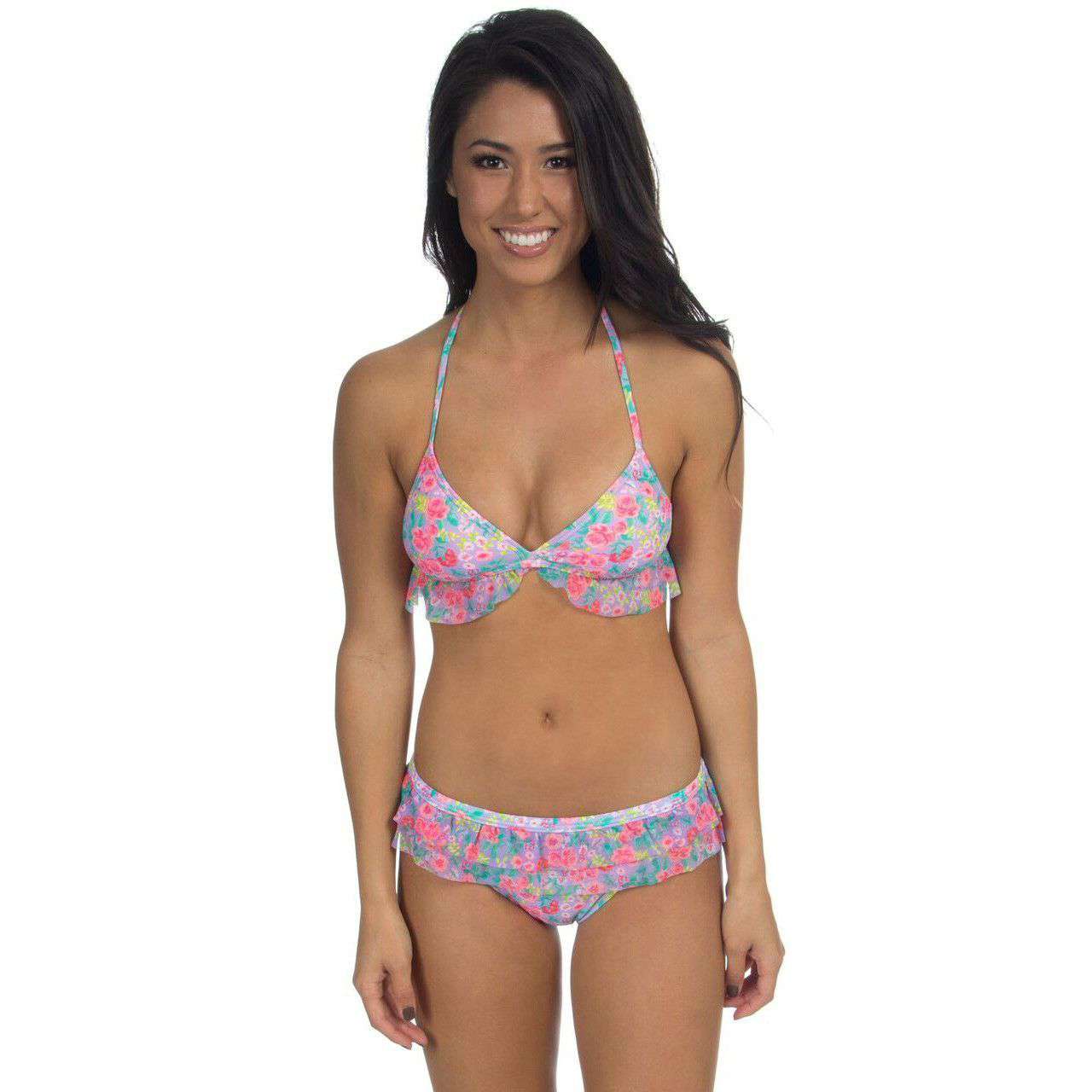 Floral Ruffle Halter Bikini Top by Lauren James - Country Club Prep