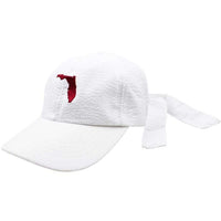 Florida Seersucker Hat in White with Garnet by Lauren James - Country Club Prep