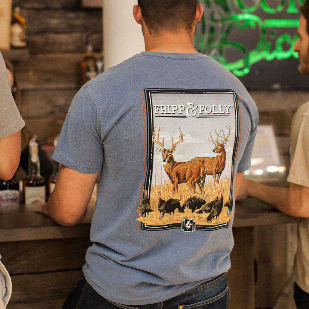 Deer with Turkeys T-Shirt in Marine Blue by Fripp & Folly - Country Club Prep