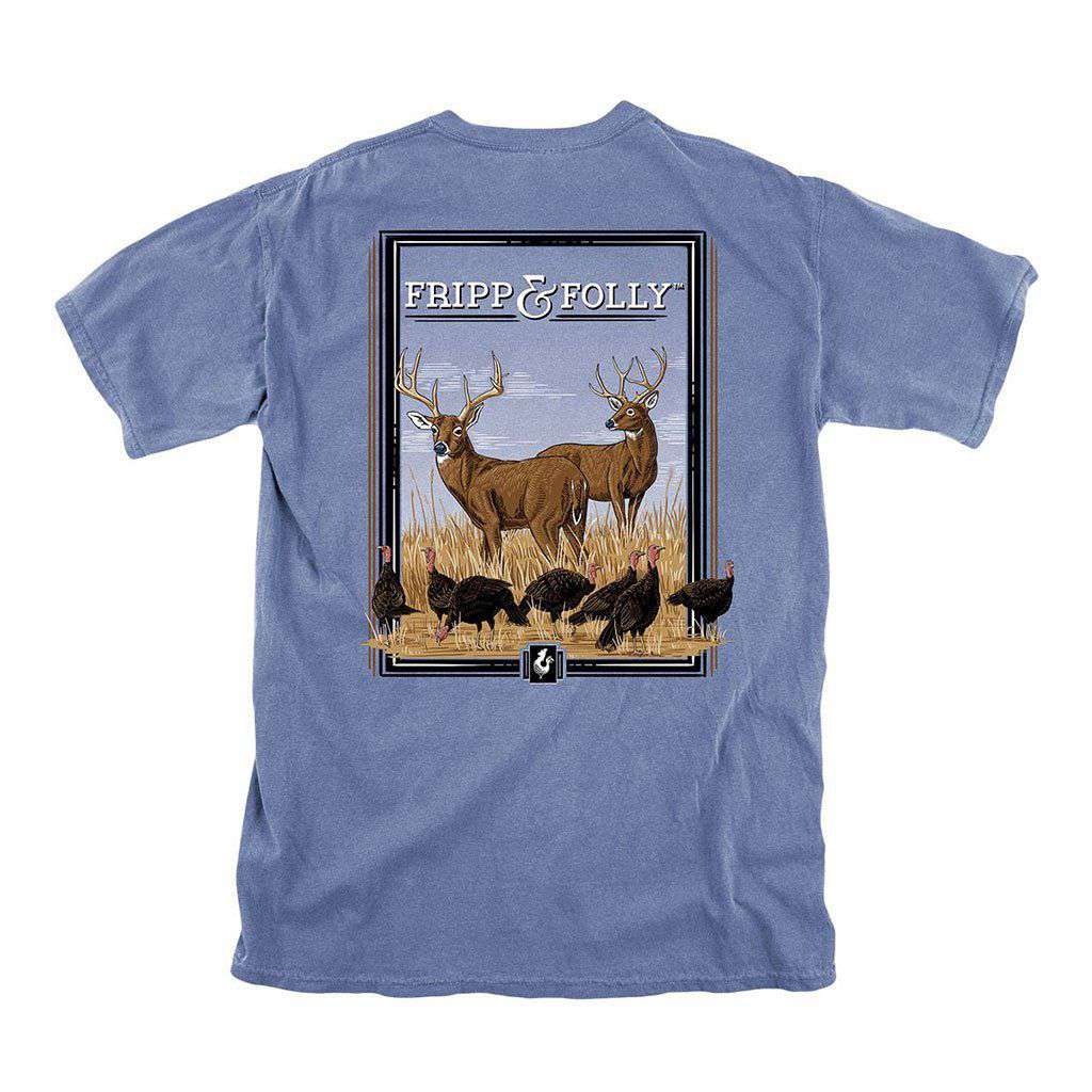 Deer with Turkeys T-Shirt in Marine Blue by Fripp & Folly - Country Club Prep
