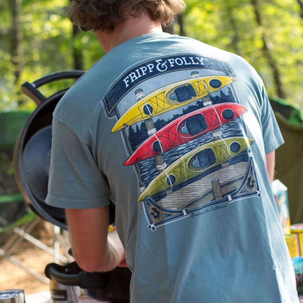 Kayaks on Stand T-Shirt in Chambray by Fripp & Folly - Country Club Prep