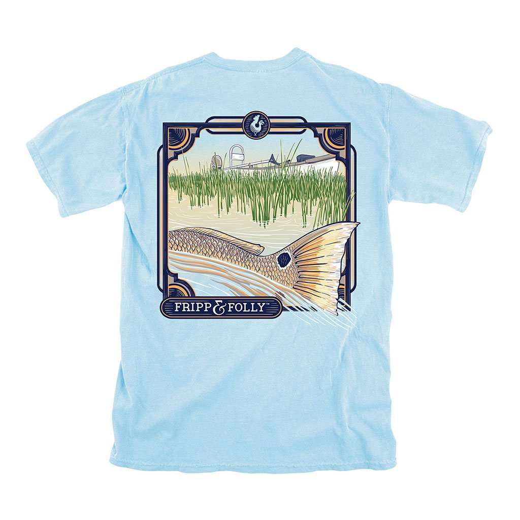 Redfish Tail with Boat T-Shirt in Chambray by Fripp & Folly - Country Club Prep