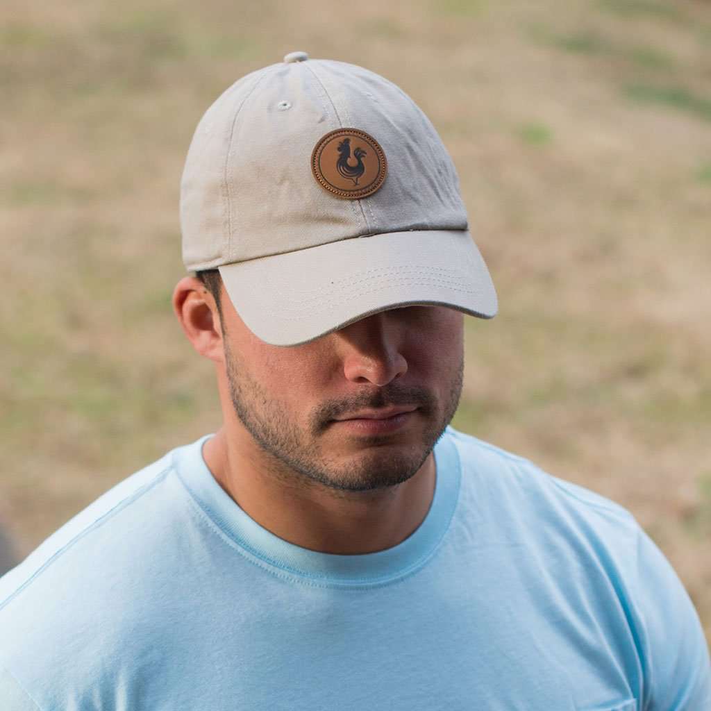 Round Embossed Logo Hat in Khaki by Fripp & Folly - Country Club Prep