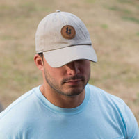 Round Embossed Logo Hat in Khaki by Fripp & Folly - Country Club Prep