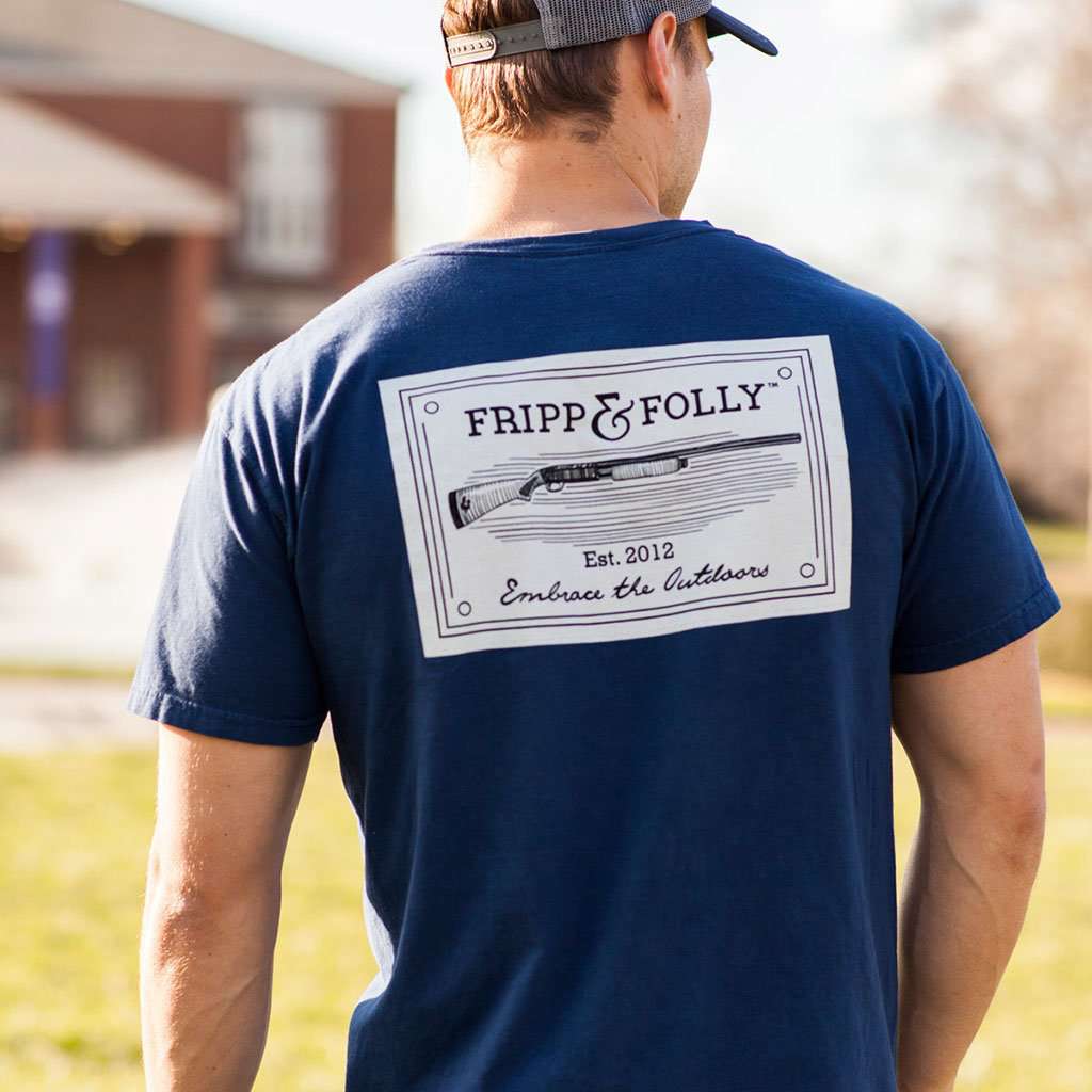 Shotguns Patch T-Shirt in Navy by Fripp & Folly - Country Club Prep