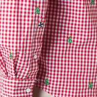 Gingham Straight Wharf Shirt with Embroidered Christmas Trees by Castaway Clothing - Country Club Prep