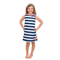 Girls Striped Cotton Dress in Navy/Tomato by Gretchen Scott Designs - Country Club Prep