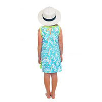 Girls Mandarin Cotton Dress in Turquoise/Lime by Gretchen Scott Designs - Country Club Prep