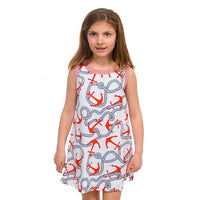 Girls Anchors Away Cotton Dress in Navy/Red by Gretchen Scott Designs - Country Club Prep