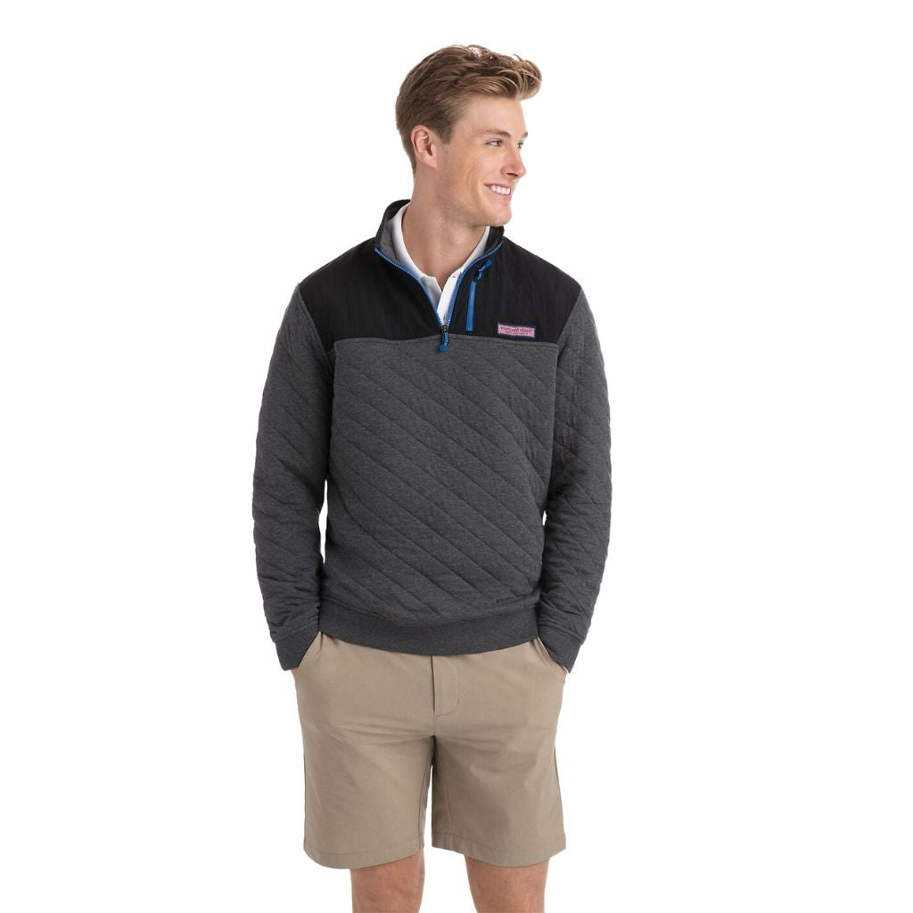 Custom Quilted 1/4 Zip Shep Shirt in Charcoal Heather by Vineyard Vines - Country Club Prep