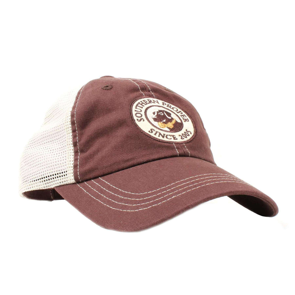 Original Logo Patch Trucker Hat in Chestnut by Southern Proper - Country Club Prep