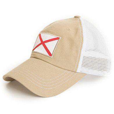 Alabama Flag Trucker Hat in Khaki by State Traditions - Country Club Prep