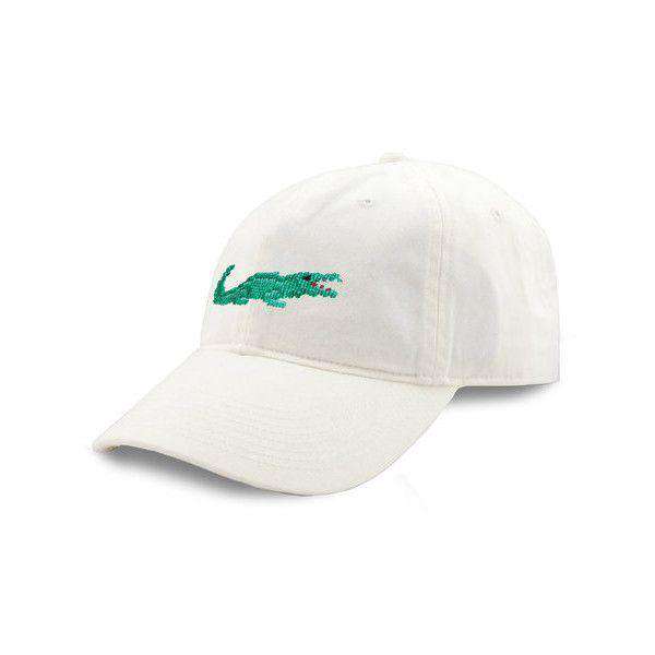 Alligator Needlepoint Hat in White by Smathers & Branson - Country Club Prep