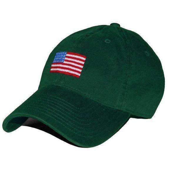 American Flag Needlepoint Hat in Hunter Green by Smathers & Branson - Country Club Prep