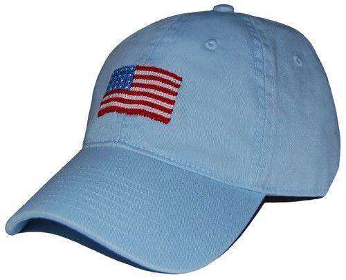 American Flag Needlepoint Hat in Sky Blue by Smathers & Branson - Country Club Prep