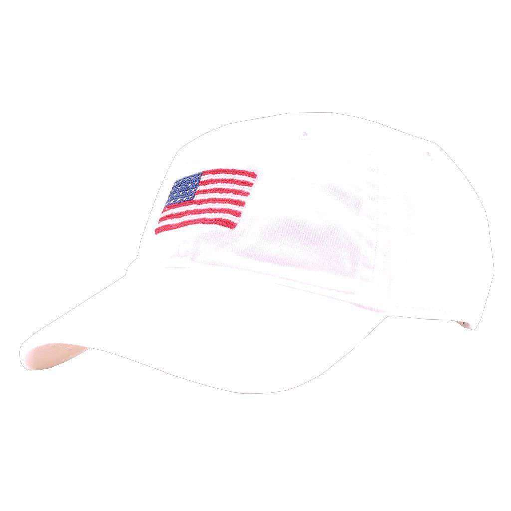 American Flag Needlepoint Hat in White by Smathers & Branson - Country Club Prep