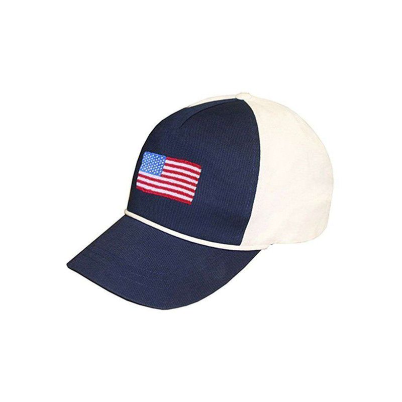 American Flag Rope Snapback Needlepoint Hat in Navy-White by Smathers & Branson - Country Club Prep