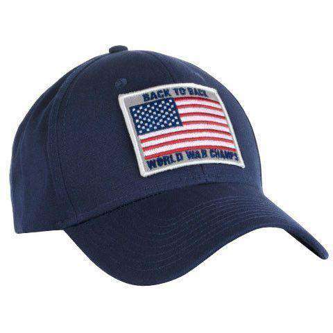 Back To Back World War Champs All Twill Snapback Hat in Navy by Rowdy Gentleman - Country Club Prep
