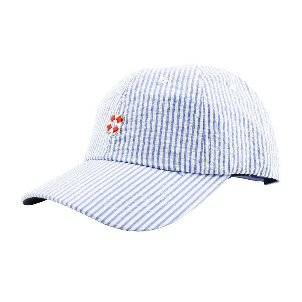 Baseball Cap in Blue Seersucker by Castaway Clothing - Country Club Prep