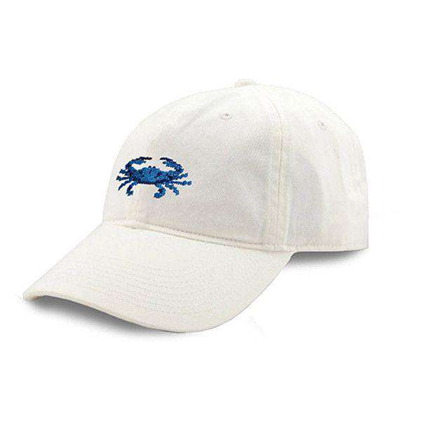 Blue Crab Needlepoint Hat in White by Smathers & Branson - Country Club Prep