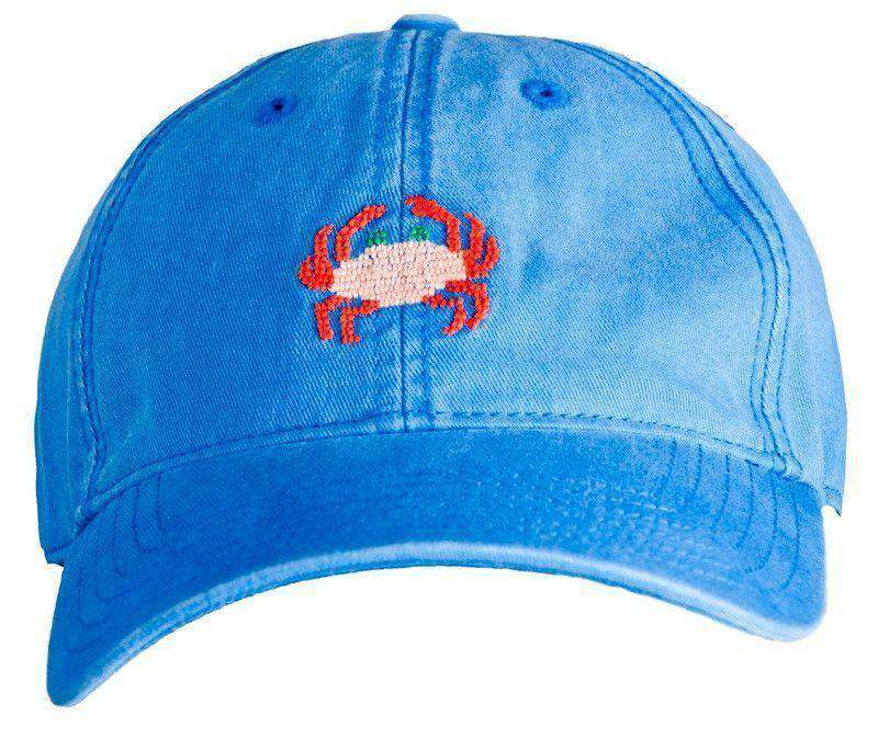 Blue Hat with Needlepoint Rock Crab by Harding-Lane - Country Club Prep