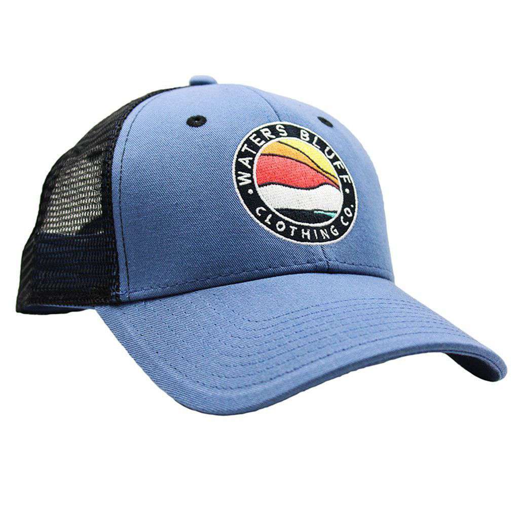 Bluff Horizon Trucker Hat in Slate Blue & Black by Waters Bluff - Country Club Prep