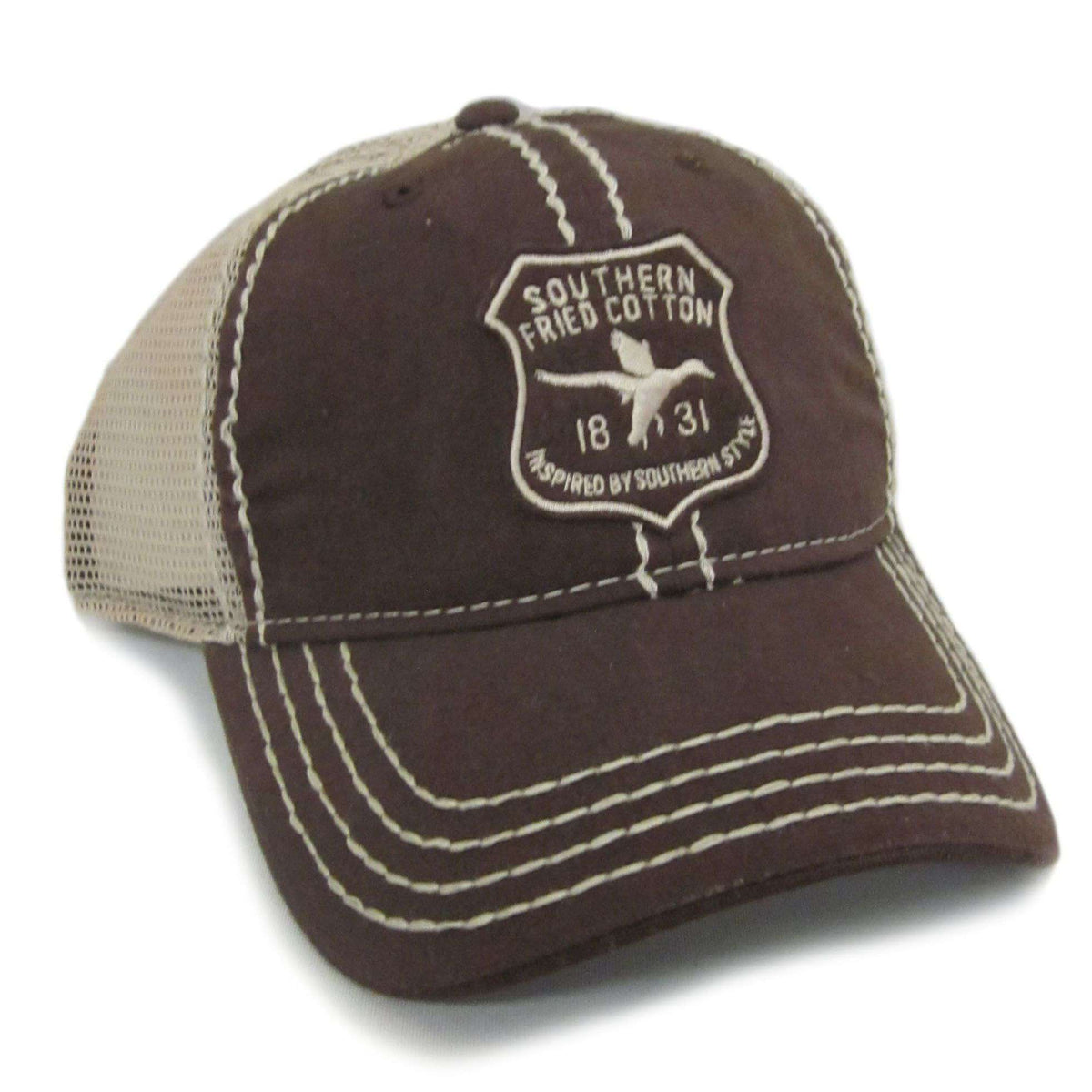 Brown Shield Trucker Hat by Southern Fried Cotton - Country Club Prep