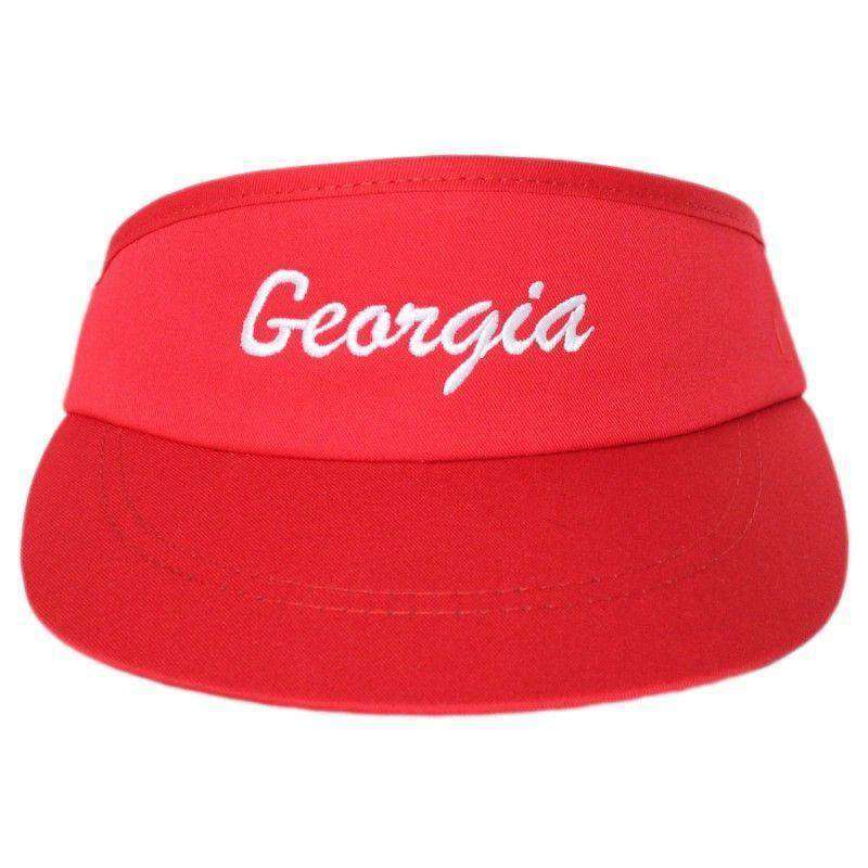 Classic Georgia Script Visor in Red by Peach State Pride - Country Club Prep