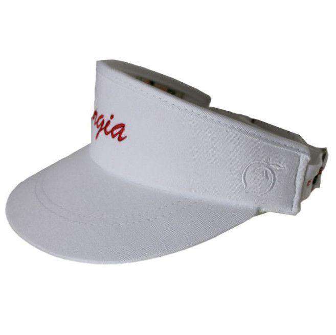 Classic Georgia Script Visor in White by Peach State Pride - Country Club Prep