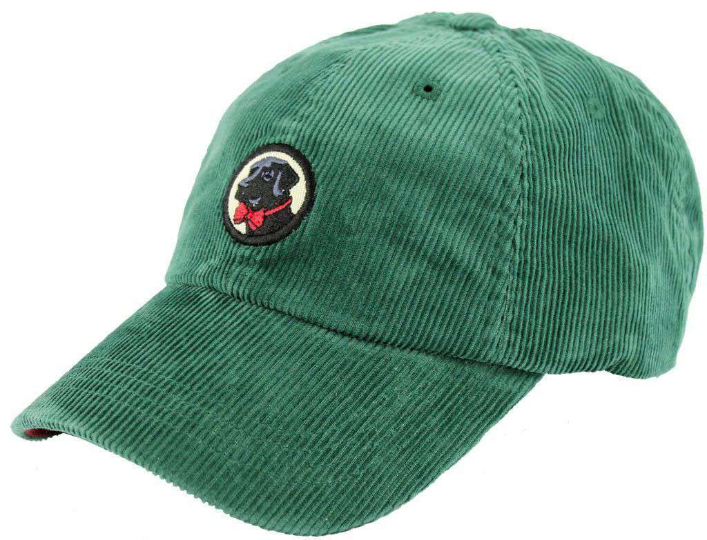 Corduroy Frat Hat in Hunter Green with Black Lab by Southern Proper - Country Club Prep