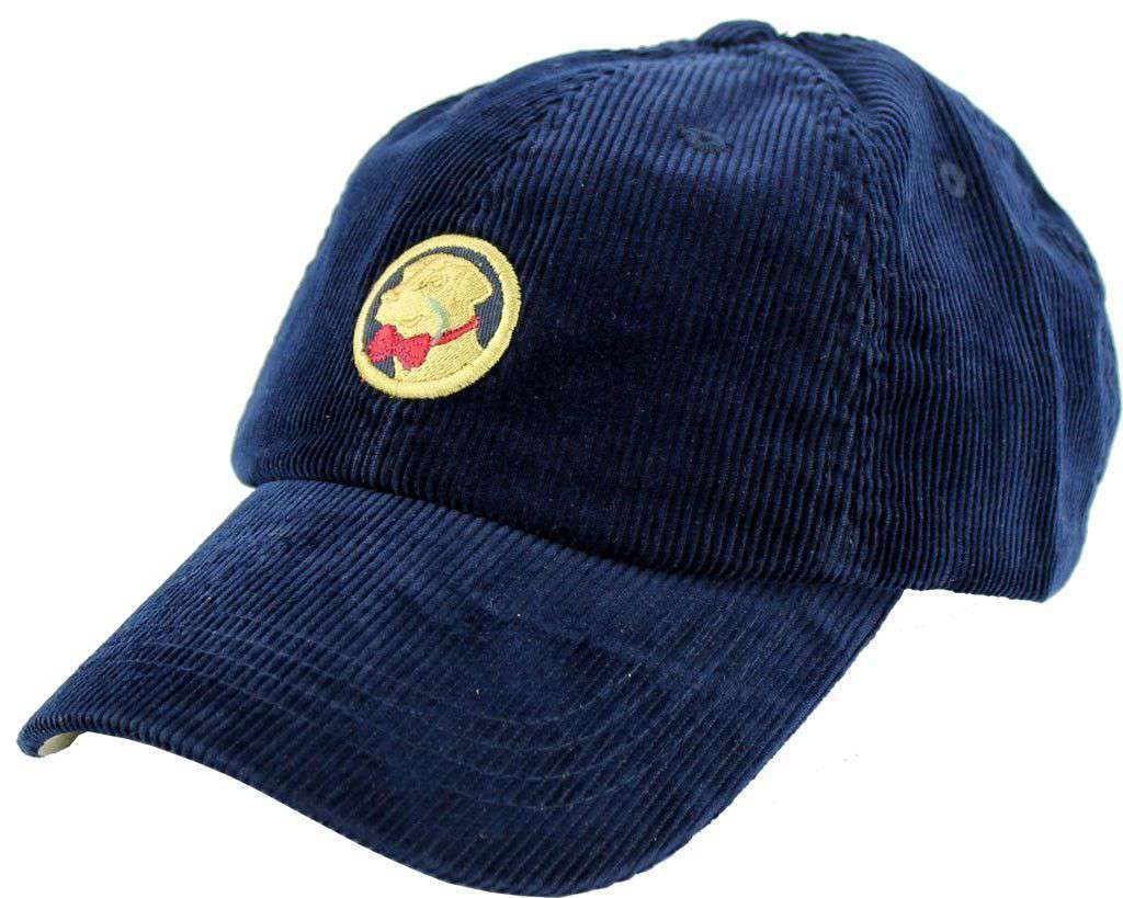 Corduroy Frat Hat in Navy with Yellow Lab by Southern Proper - Country Club Prep