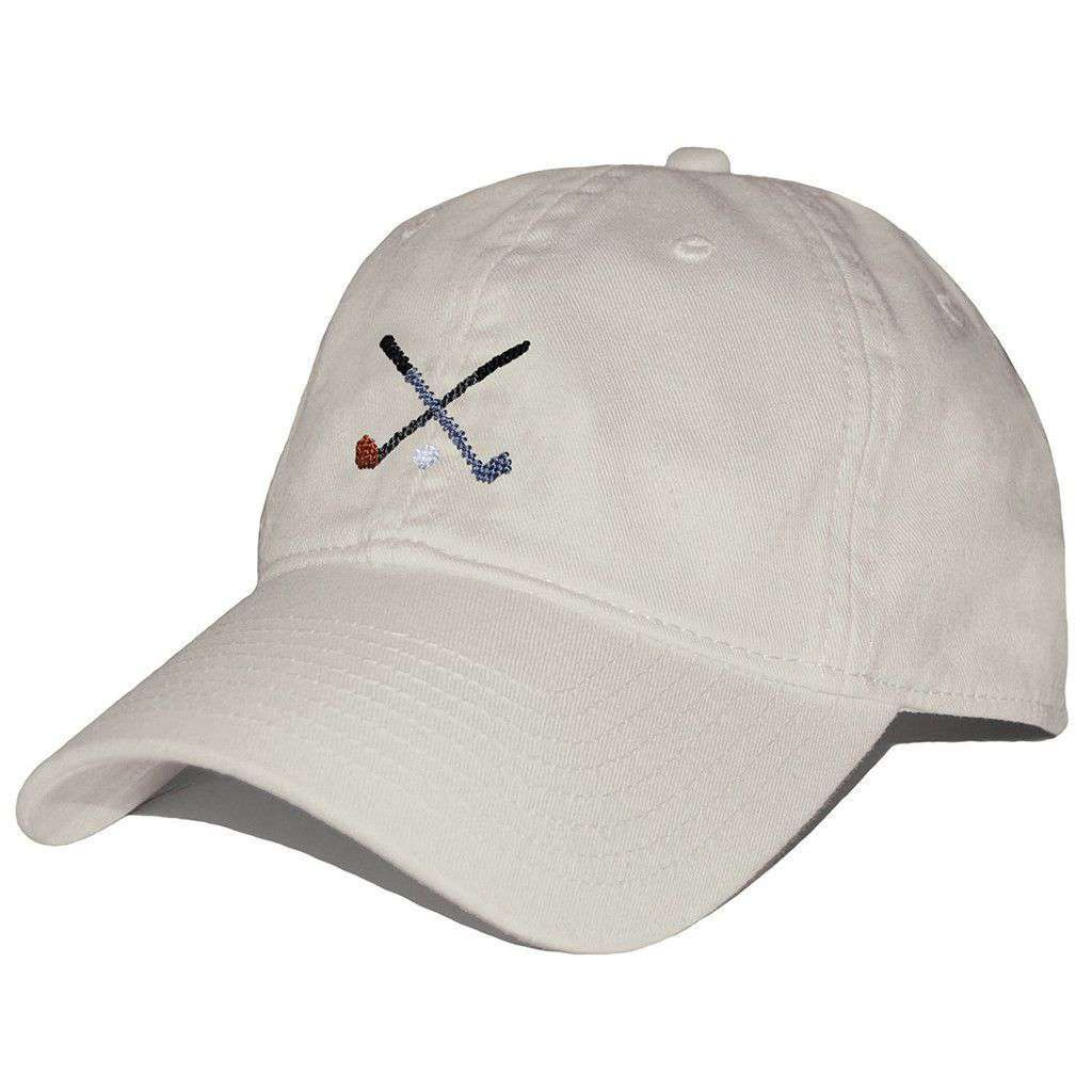 Crossed Golf Clubs Needlepoint Hat in Stone by Smathers & Branson - Country Club Prep
