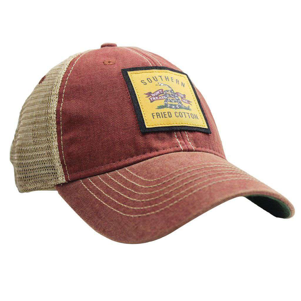 Don't Tread On Me Trucker Hat in Cardinal Red by Southern Fried Cotton - Country Club Prep