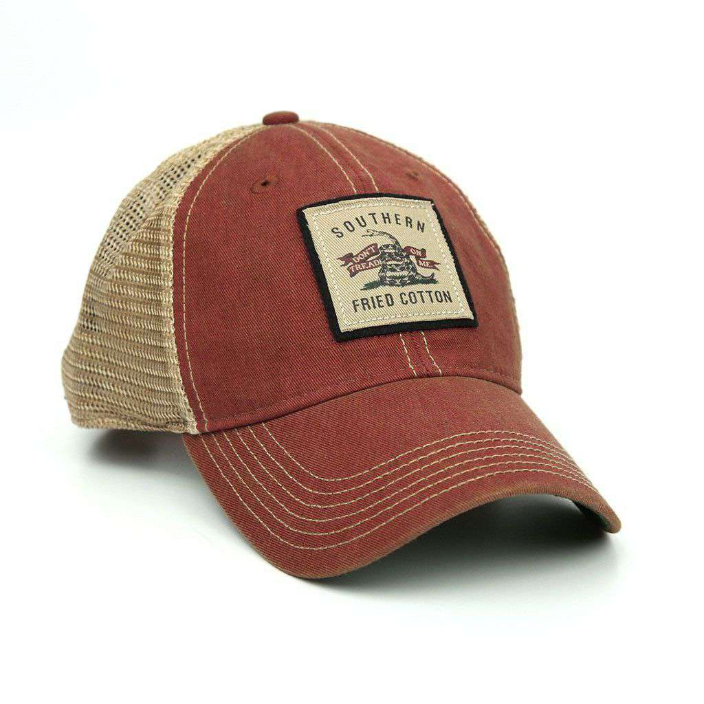 Don't Tread Patch Trucker Hat in Cardinal by Southern Fried Cotton - Country Club Prep
