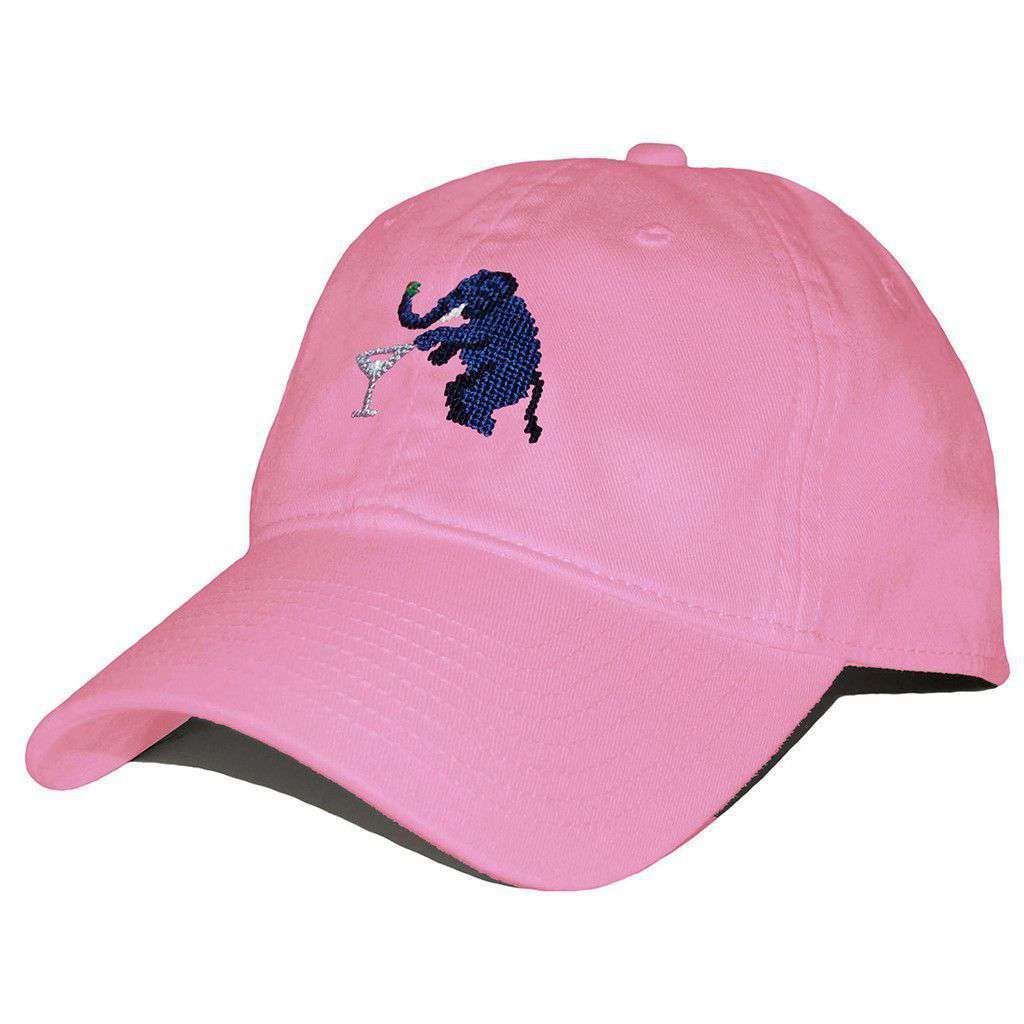 Elephant Martini Needlepoint Hat in Pink by Smathers & Branson - Country Club Prep