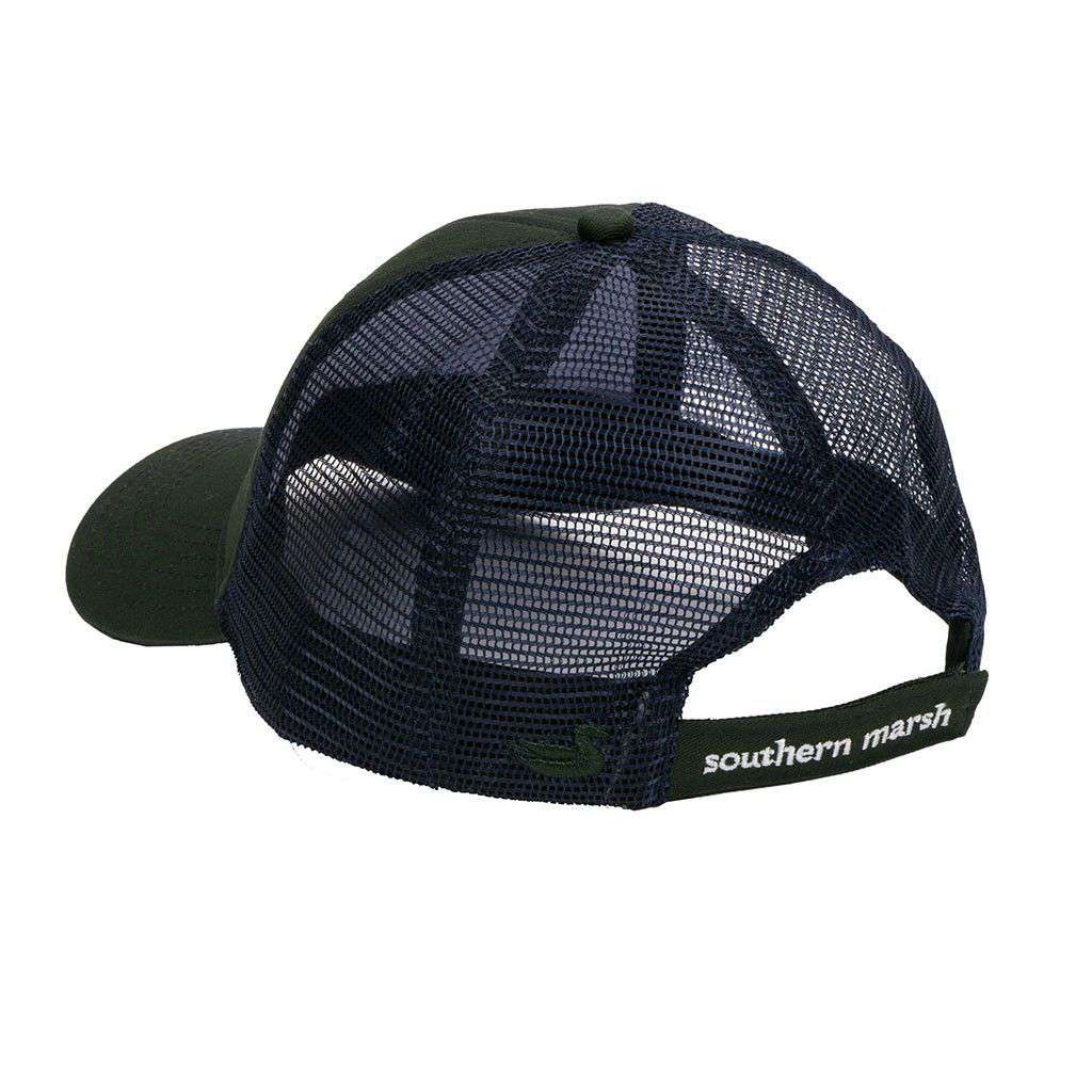 Flying Duck Trucker Hat in Dark Green by Southern Marsh - Country Club Prep