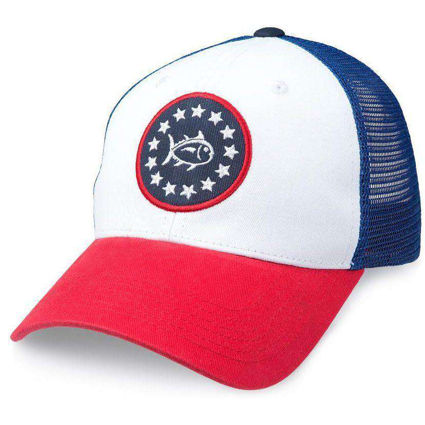Front Runner Trucker Hat in Red, White and Blue by Southern Tide - Country Club Prep