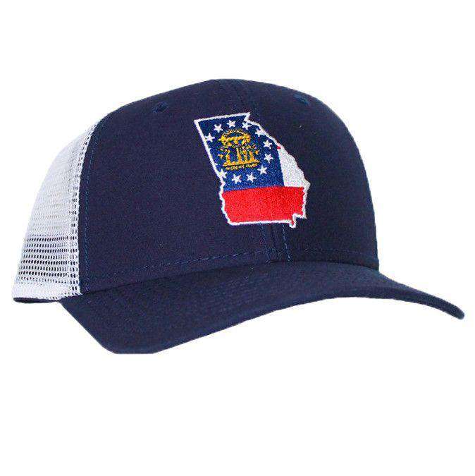 Georgia Flag Mesh Back Hat in Navy & White by Peach State Pride - Country Club Prep
