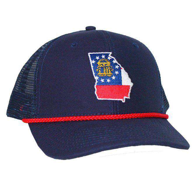 Peach State Pride Georgia Flag Mesh Back Rope Hat in Navy – Country ...